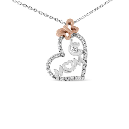 Two Tone .925 Sterling Silver 1/5 cttw Diamond Mom and Heart Pendant Necklace (H-I, I1-I2)