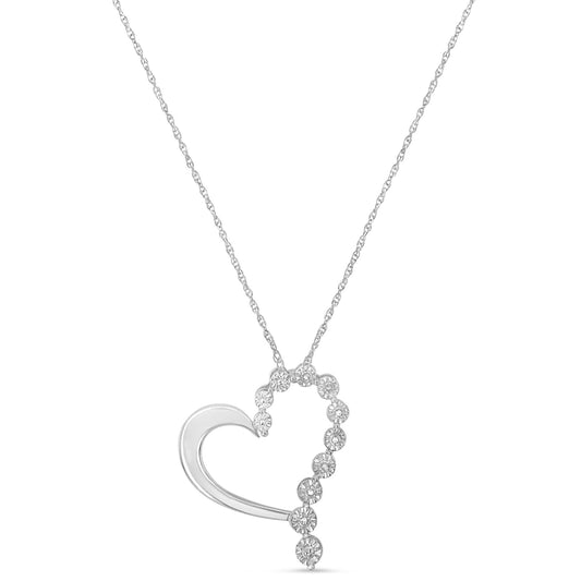 .925 Sterling Silver 1/10 Cttw Diamond Miracle-Set Open Heart 18in Pendant Necklace (H-I Color, I2-I3 Clarity)