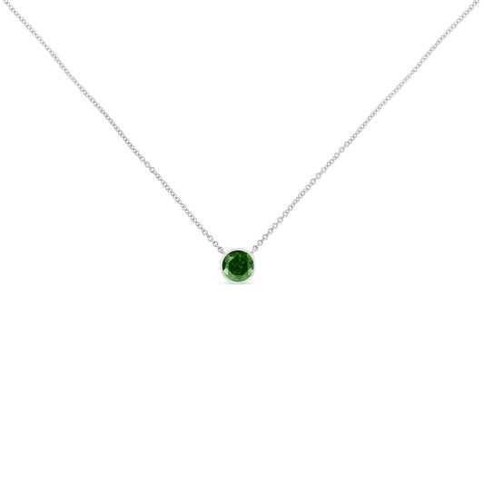 .925 Sterling Silver 1/5 Cttw Bezel Set Solitaire Treated Green Diamond 18in Pendant Necklace (Treated Green Color, I2-I3 Clarity)