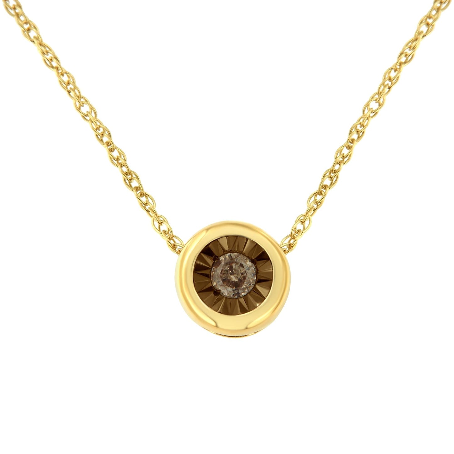 .925 Sterling Silver 1/10 Carat Diamond 18in Round Miracle-Plate Two-Tone Pendant Necklace (K-L Champagne Color, I2-I3 Clarity)