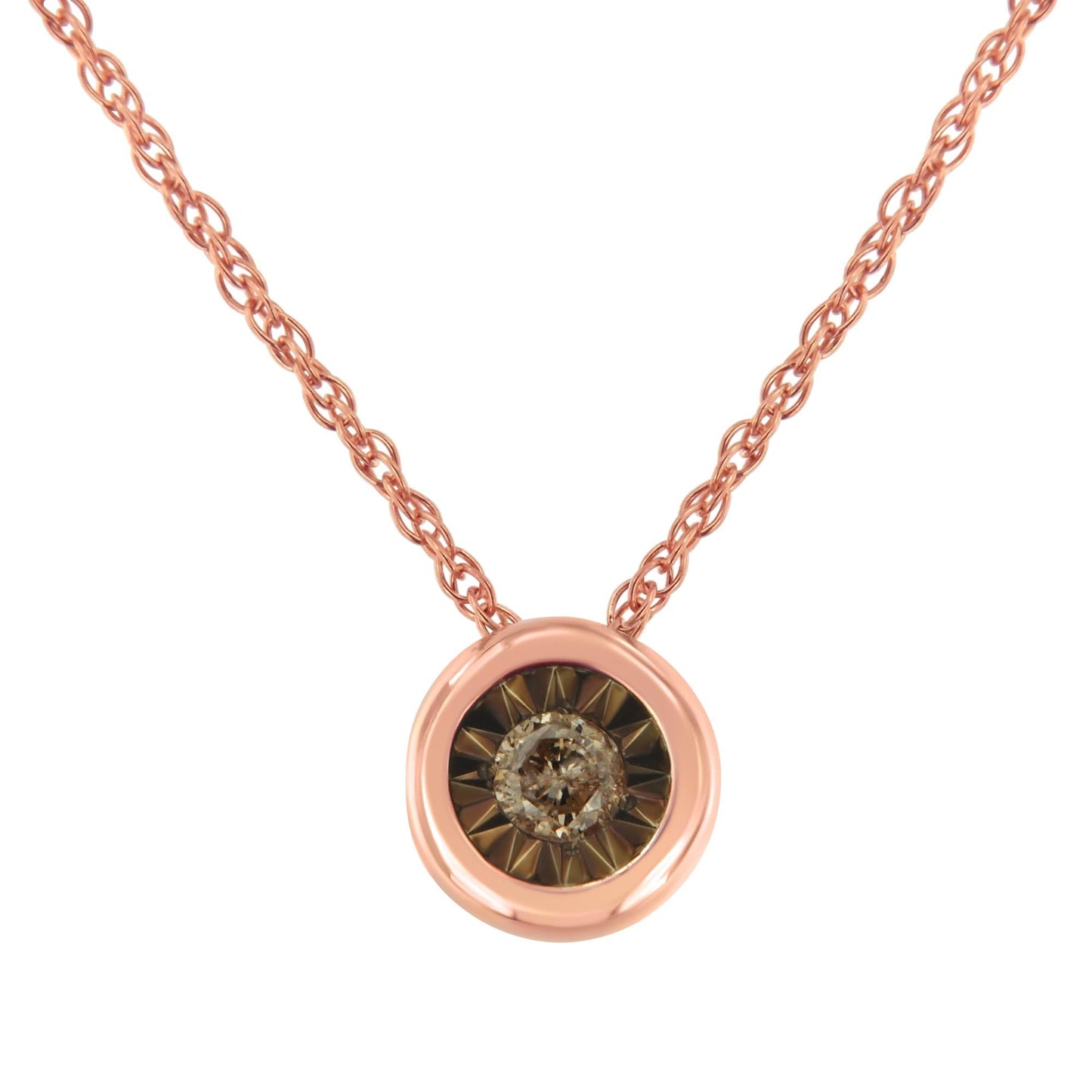 .925 Sterling Silver 1/10 Carat Diamond 18in Round Miracle-Plate Two-Tone Pendant Necklace (K-L Champagne Color, I2-I3 Clarity)