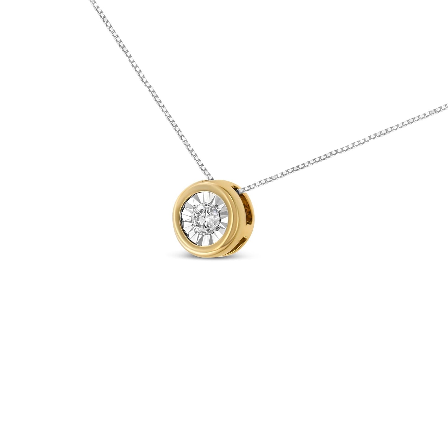 10K Yellow Gold 1/10 Cttw Bezel Solitaire Round-Cut Diamond 18in Pendant Necklace (J-K Color, I2-I3 Clarity)