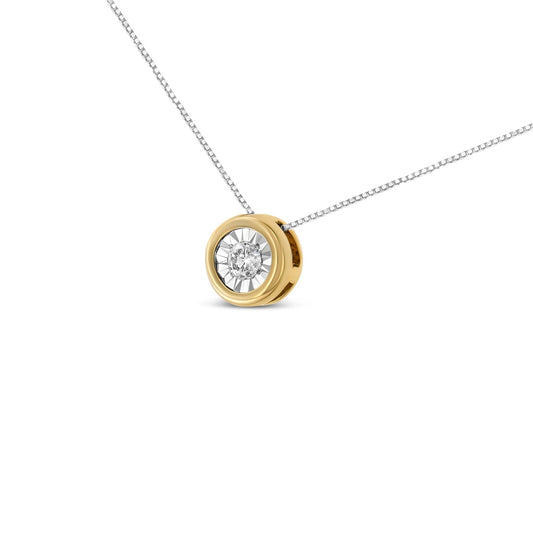 10K Yellow Gold 1/10 Cttw Bezel Solitaire Round-Cut Diamond 18in Pendant Necklace (J-K Color, I2-I3 Clarity)