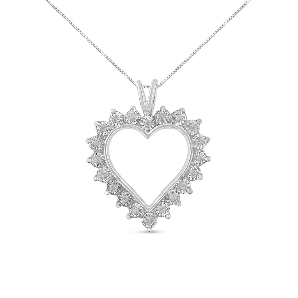 .925 Sterling Silver 1/4 Cttw Miracle Set Diamond Open Heart 18in Pendant Necklace (I-J Color, I3 Clarity)