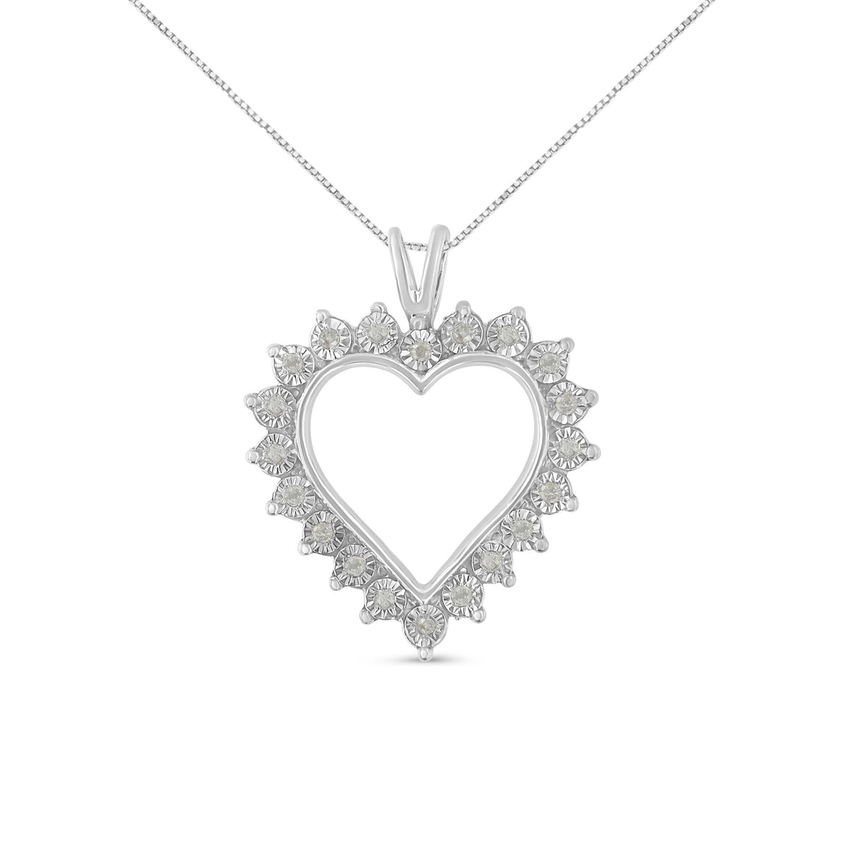 .925 Sterling Silver 1/4 Cttw Miracle Set Diamond Open Heart 18in Pendant Necklace (I-J Color, I3 Clarity)