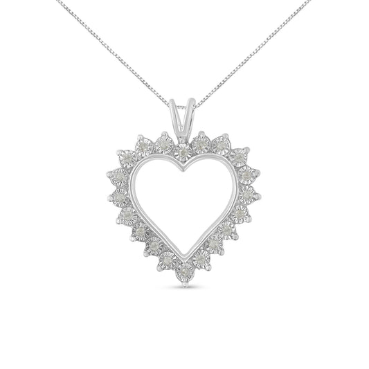 .925 Sterling Silver 1/4 Cttw Miracle Set Diamond Open Heart 18in Pendant Necklace (I-J Color, I3 Clarity)