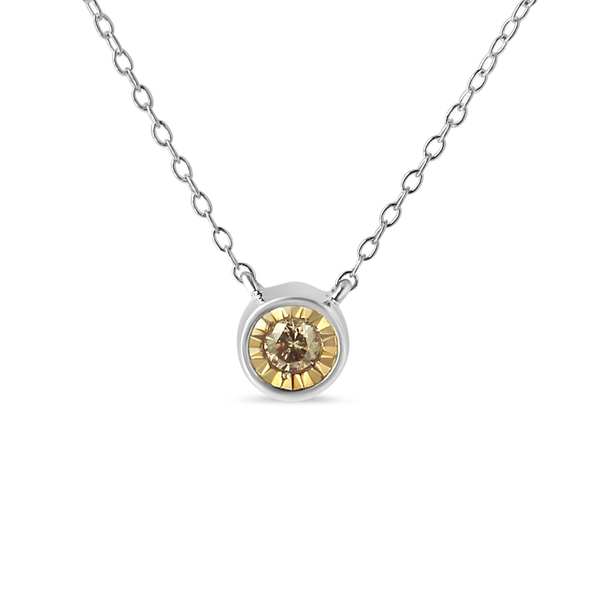 .925 Sterling Silver 1/5 Cttw Bezel Set Champagne Diamond Solitaire 18in Pendant Necklace (K-L Color, I1-I2 Clarity)