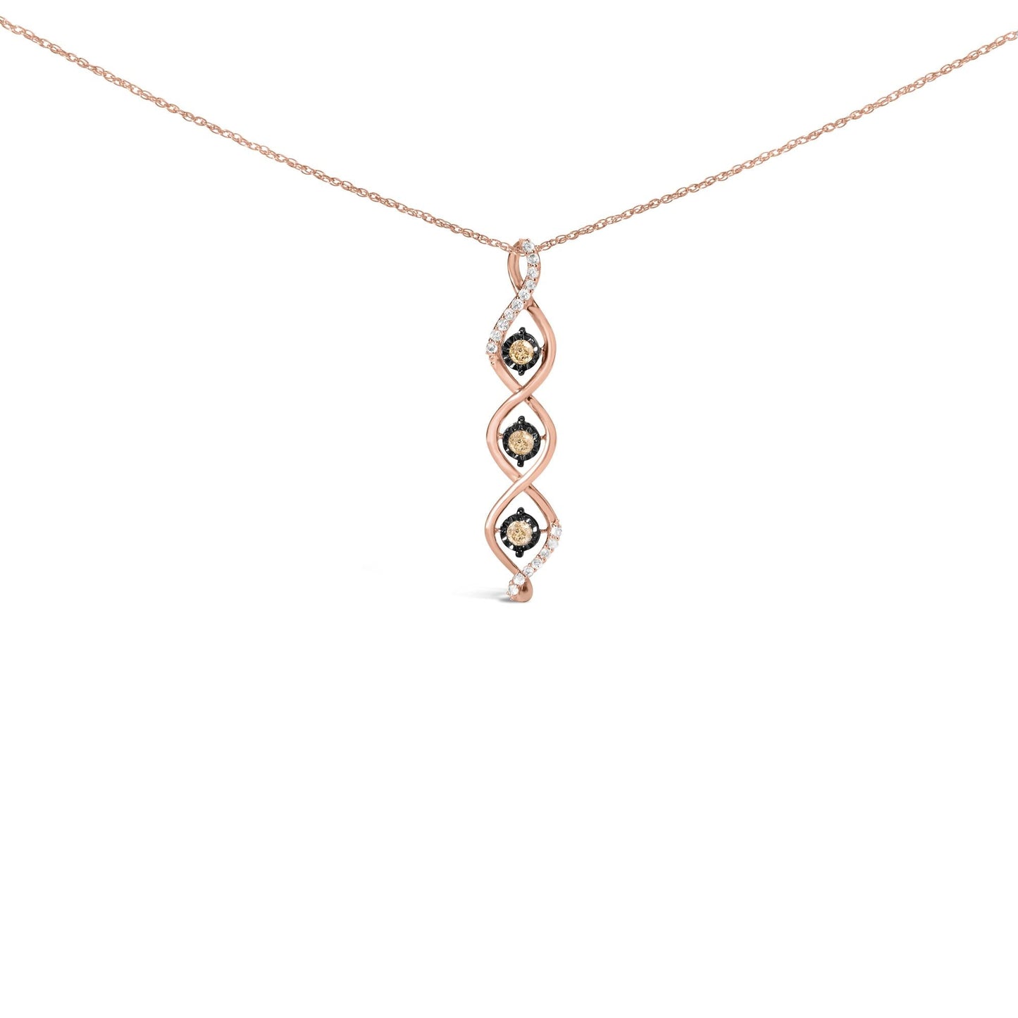 10K Two Toned Gold Plated .925 Sterling Silver 1/2 Cttw Round Diamond Twisted 18in Pendant Necklace (Champagne Color, I2-I3 Clarity)