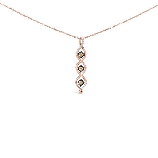 10K Two Toned Gold Plated .925 Sterling Silver 1/2 Cttw Round Diamond Twisted 18in Pendant Necklace (Champagne Color, I2-I3 Clarity)