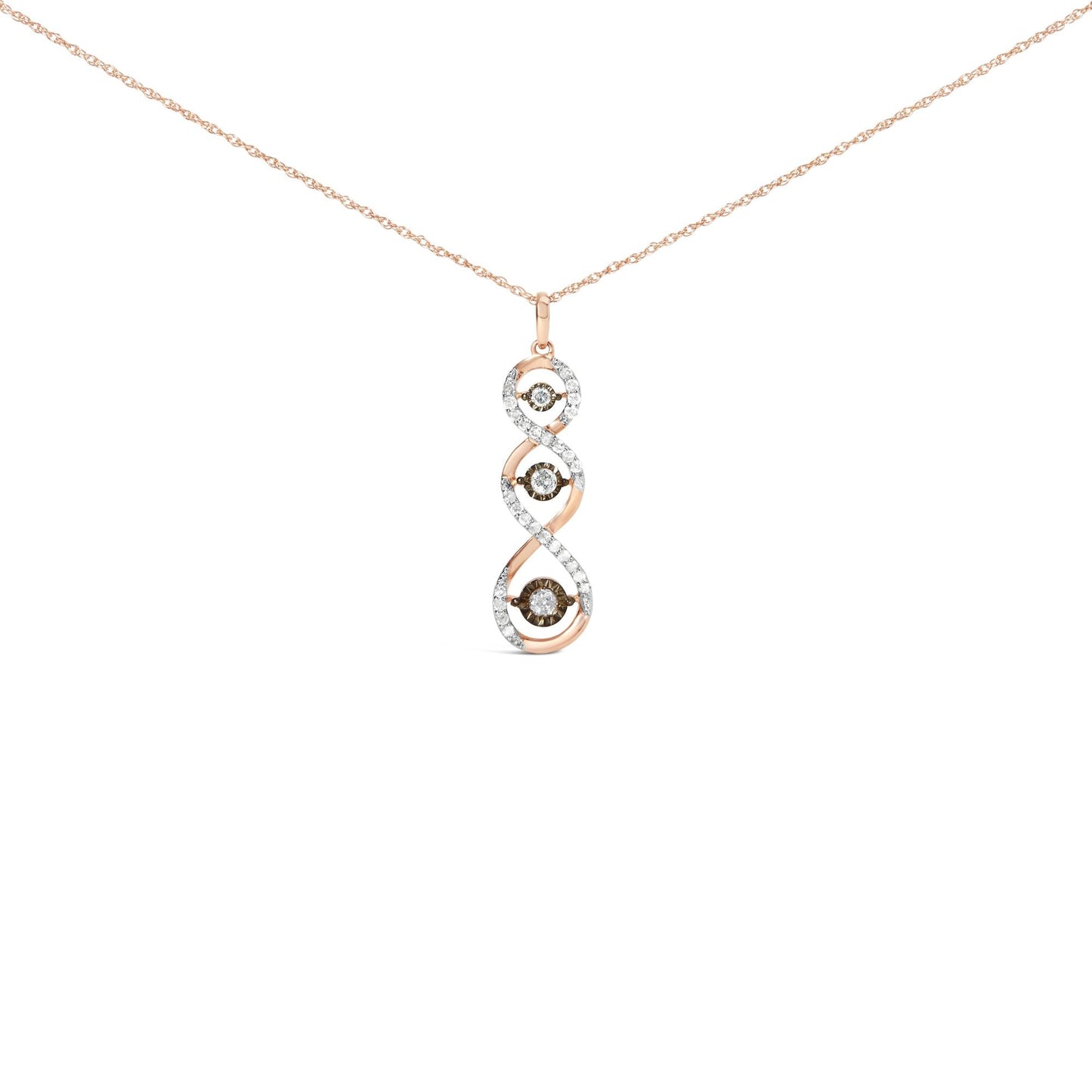 10K Two Toned Gold Plated .925 Sterling Silver 1/2 Cttw Round Diamond Twisted 18in Pendant Necklace (Champagne Color, I2-I3 Clarity)