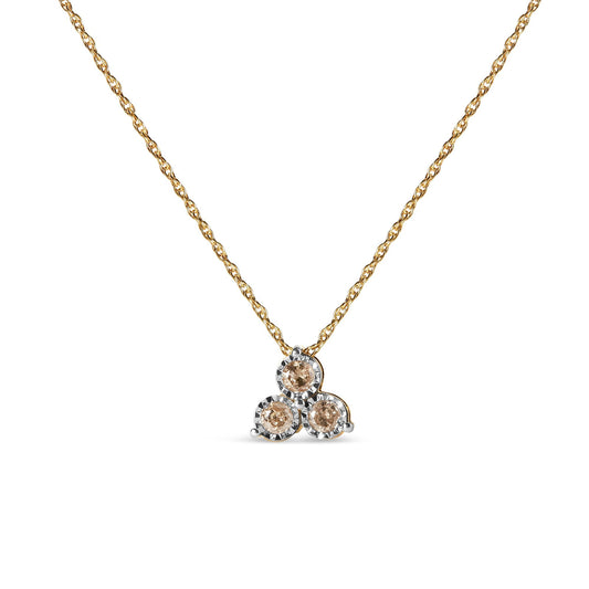 14K Yellow Gold Plated .925 Sterling Silver 1/4 Cttw Diamond 3 Stone Trio 18in Pendant Necklace (J-K Color, I1-I2 Clarity)