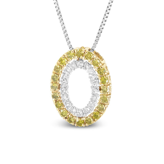 14K Yellow Gold Plated .925 Sterling Silver 1/2 Cttw Color Treated Diamond Double Oval Shape 18in Pendant Necklace (Yellow Color, I2-I3 Clarity)