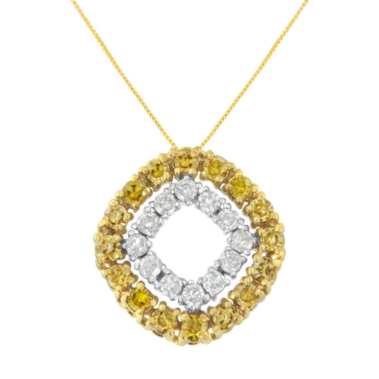 14K Yellow Gold .925 Plated Sterling Silver 1/2 Cttw Treated Yellow Diamond Double Cushion Shaped 18in Pendant Necklace (Yellow Color, I2-I3 Clarity)