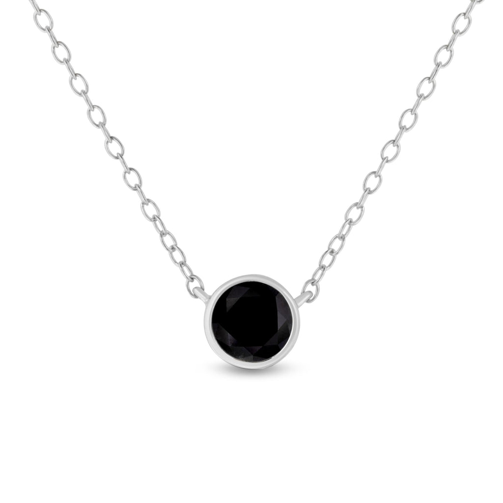 .925 Sterling Silver 1/3 Cttw Bezel-Set Treated Black Diamond Solitaire 18in Pendant Necklace (Black Color, I1-I2 Clarity)