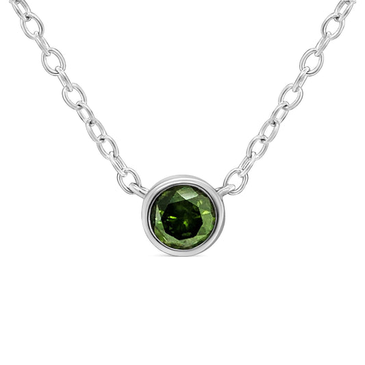.925 Sterling Silver 1/5 Cttw Treated Green Diamond Solitaire Bezel 18in Pendant Necklace (Green Color, I1-I2 Clarity)