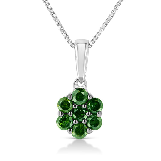 .925 Sterling Silver Prong Set Color Treated Diamond Floral Cluster 18in Pendant Necklace