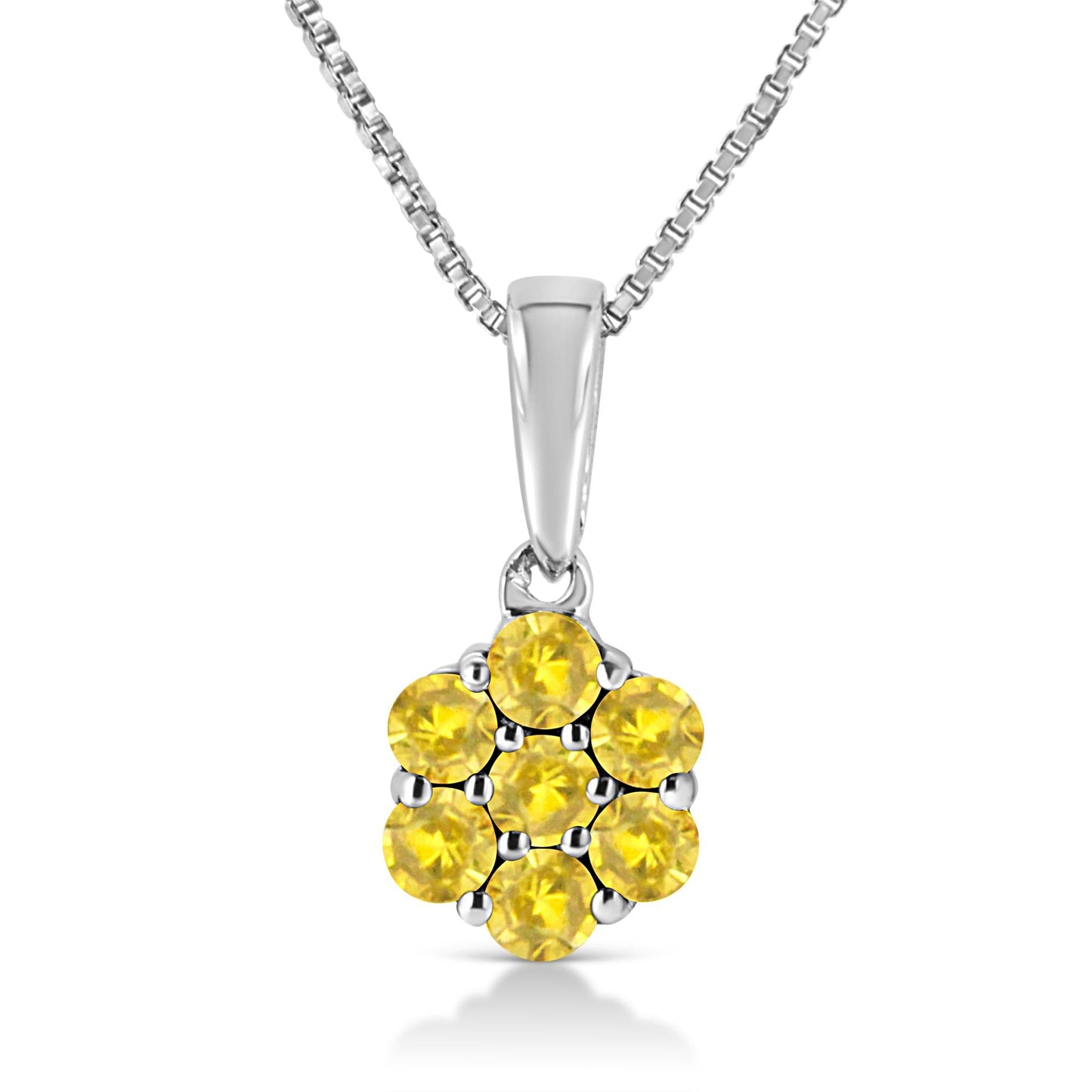 .925 Sterling Silver Prong Set Color Treated Diamond Floral Cluster 18in Pendant Necklace