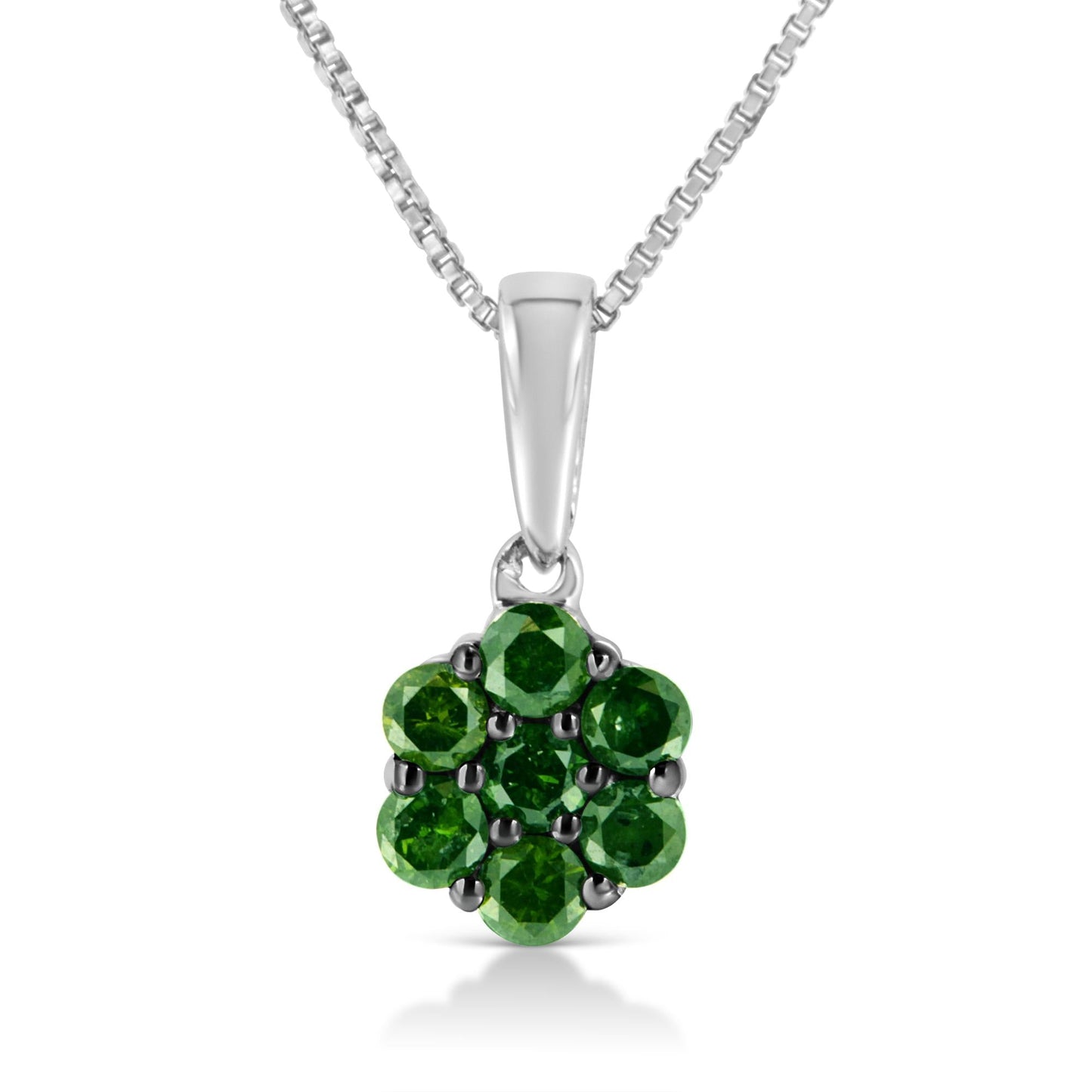 .925 Sterling Silver Prong Set Color Treated Diamond Floral Cluster 18in Pendant Necklace