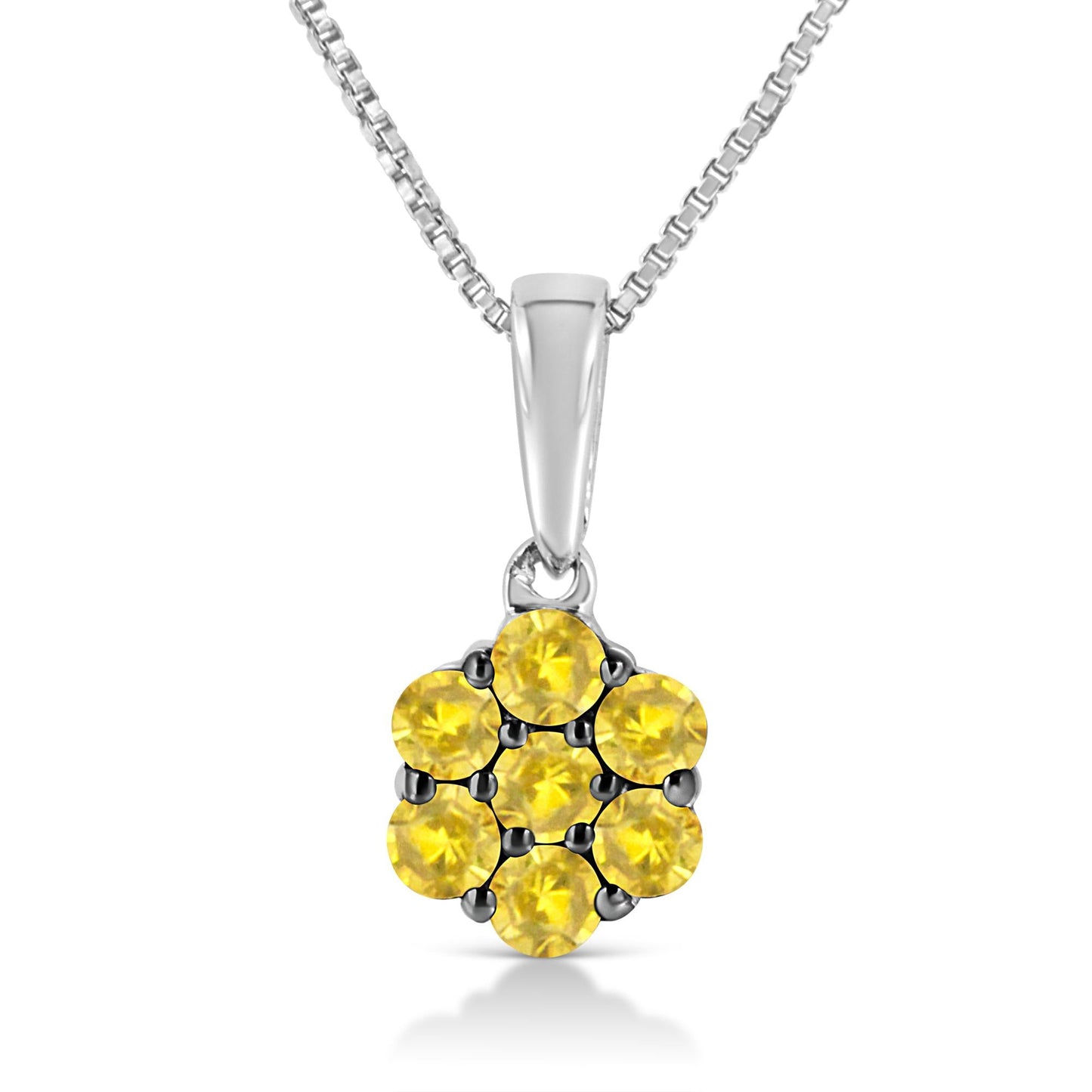 .925 Sterling Silver Prong Set Color Treated Diamond Floral Cluster 18in Pendant Necklace