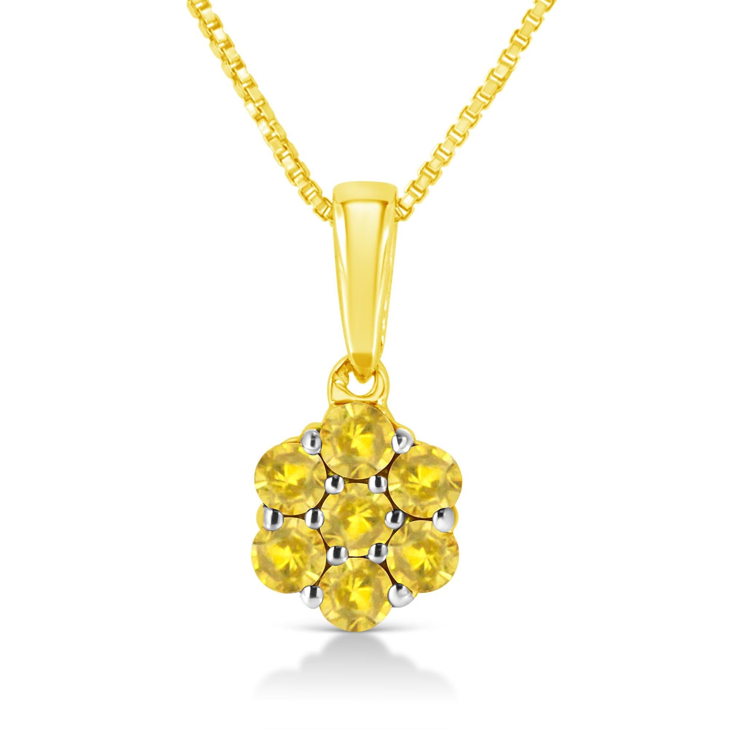 .925 Sterling Silver Prong Set Color Treated Diamond Floral Cluster 18in Pendant Necklace