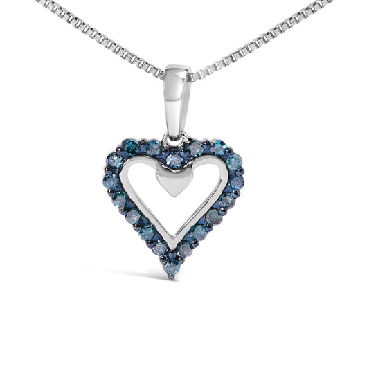 .925 Sterling Silver 1/5 Cttw Blue Diamond Open Heart Pendant Necklace (I-J Color, I2-I3 Clarity) - 18in