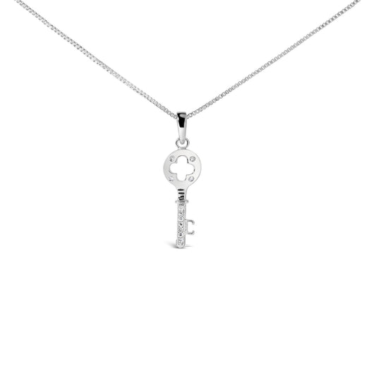 .925 Sterling Silver Diamond Accent Key Pendant Necklace (I-J Color, I2-I3 Clarity) - 18in