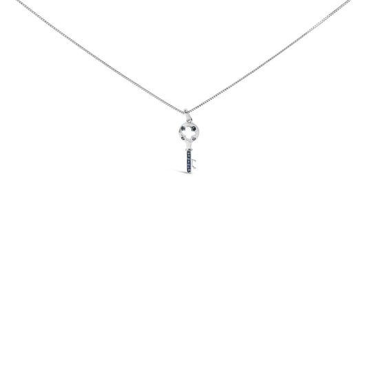 .925 Sterling Silver Blue Diamond Accent Key Pendant Necklace (Blue Color, I2-I3 Clarity) - 18in