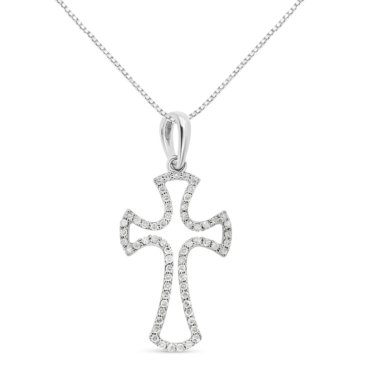 .925 Sterling Silver 1/3 Cttw Diamond Framed Open Cross 18in Pendant Necklace (J-K Color, I2-I3 Clarity)