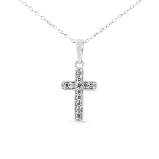 .925 Sterling Silver 1/4 Cttw Prong Set Round-Cut Diamond Cross 18in Pendant Necklace (J-K Color, I2-I3 Clarity)