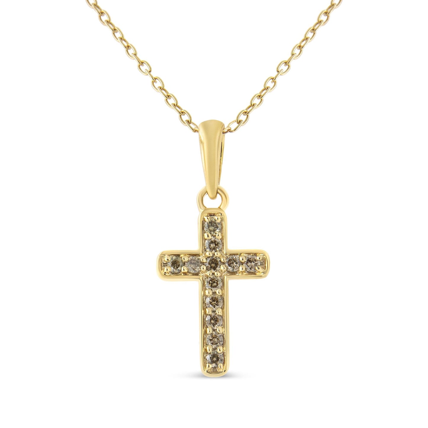 10K Yellow Gold Flashed .925 Sterling Silver 1/4 Cttw Champagne Diamond Cross Pendant Necklace (K-L Color, I1-I2 Clarity) - 18in