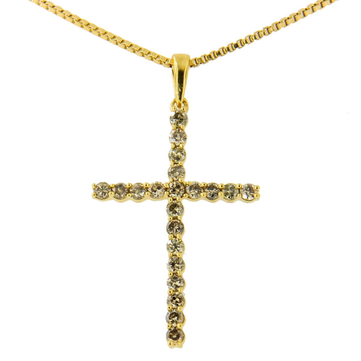 14K Yellow Gold Plated .925 Sterling Silver 1/2 Cttw Champagne Diamond Cross Pendant Necklace (K-L Color, I1-I2 Clarity) - 18in