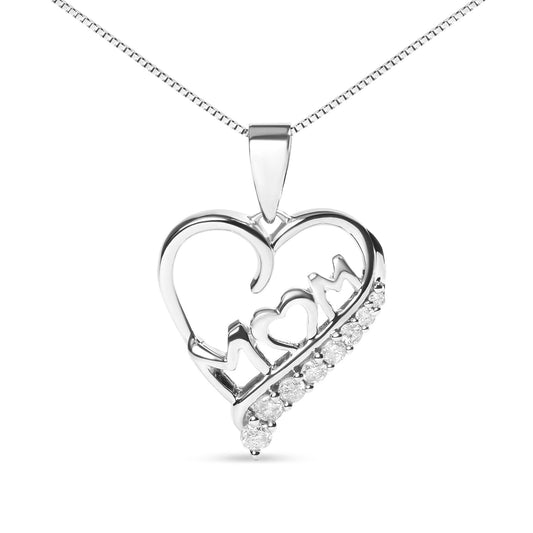 .925 Sterling Silver 1/4 Cttw Diamond  Mom and Open Heart 18in Pendant Necklace (I-J Color, I2-I3 Clarity)
