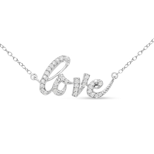 .925 Sterling Silver 1/5 Cttw Round Diamond Love 18in Pendant Necklace (I-J Color, I2-I3 Clarity)