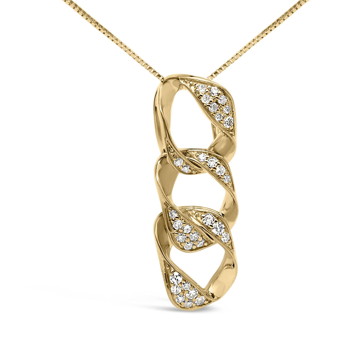14K Yellow Gold Plated .925 Sterling Silver 1/6 Cttw Diamond Interlocking Triple Asymmetric Circle Hoop 18in Pendant Necklace (H-I Color, I1-I2 Clarity)