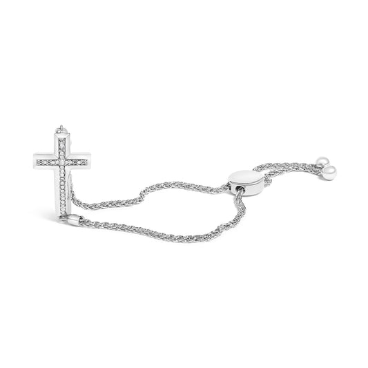 Discover Timeless Radiance: Sterling Silver Cross Bracelet with Diamonds