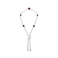 .925 Sterling Silver Bezel Set Red Garnet 5 Station Adjustable Bolo Bracelet