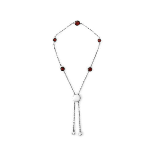 .925 Sterling Silver Bezel Set Red Garnet 5 Station Adjustable Bolo Bracelet