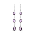 .925 Sterling Silver Checkerboard Cut Oval Purple Amethyst 2 Inch Drop and Dangle Earrings