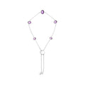 .925 Sterling Silver Bezel Set Purple Amethyst 5 Station Adjustable Bolo Bracelet
