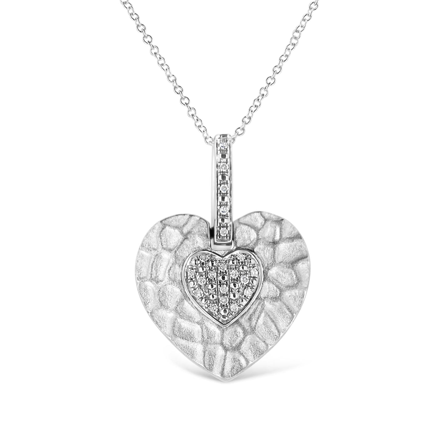 .925 Sterling Silver Pave-Set Diamond Accent Heart Shape 18in Pendant Necklace (I-J Color, I1-I2 Clarity)