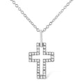 .925 Sterling Silver 1/10 cttw Pave-Set Round-Cut Diamond Open Cross 18in Pendant Necklace (I-J Color, I1-2 Clarity)