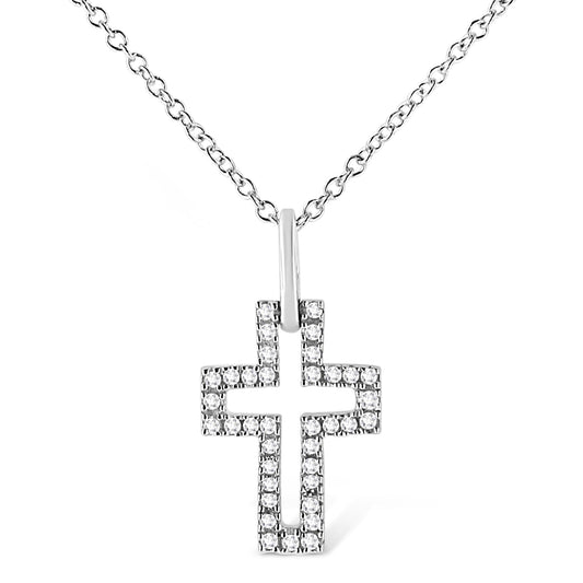.925 Sterling Silver 1/10 cttw Pave-Set Round-Cut Diamond Open Cross 18in Pendant Necklace (I-J Color, I1-2 Clarity)