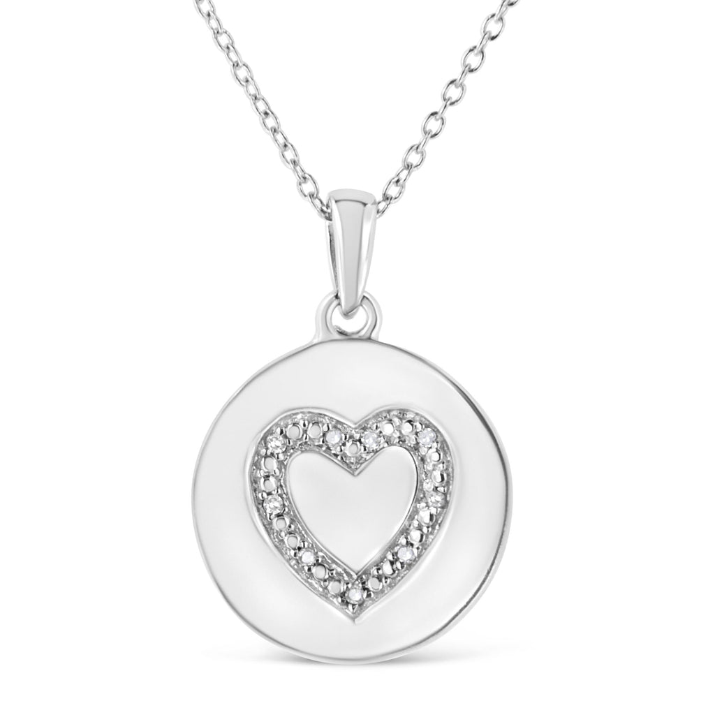 .925 Sterling Silver Prong-Set Diamond Accent Heart Emblemed 18in Pendant Necklace (I-J Color, I1-I2 Clarity)