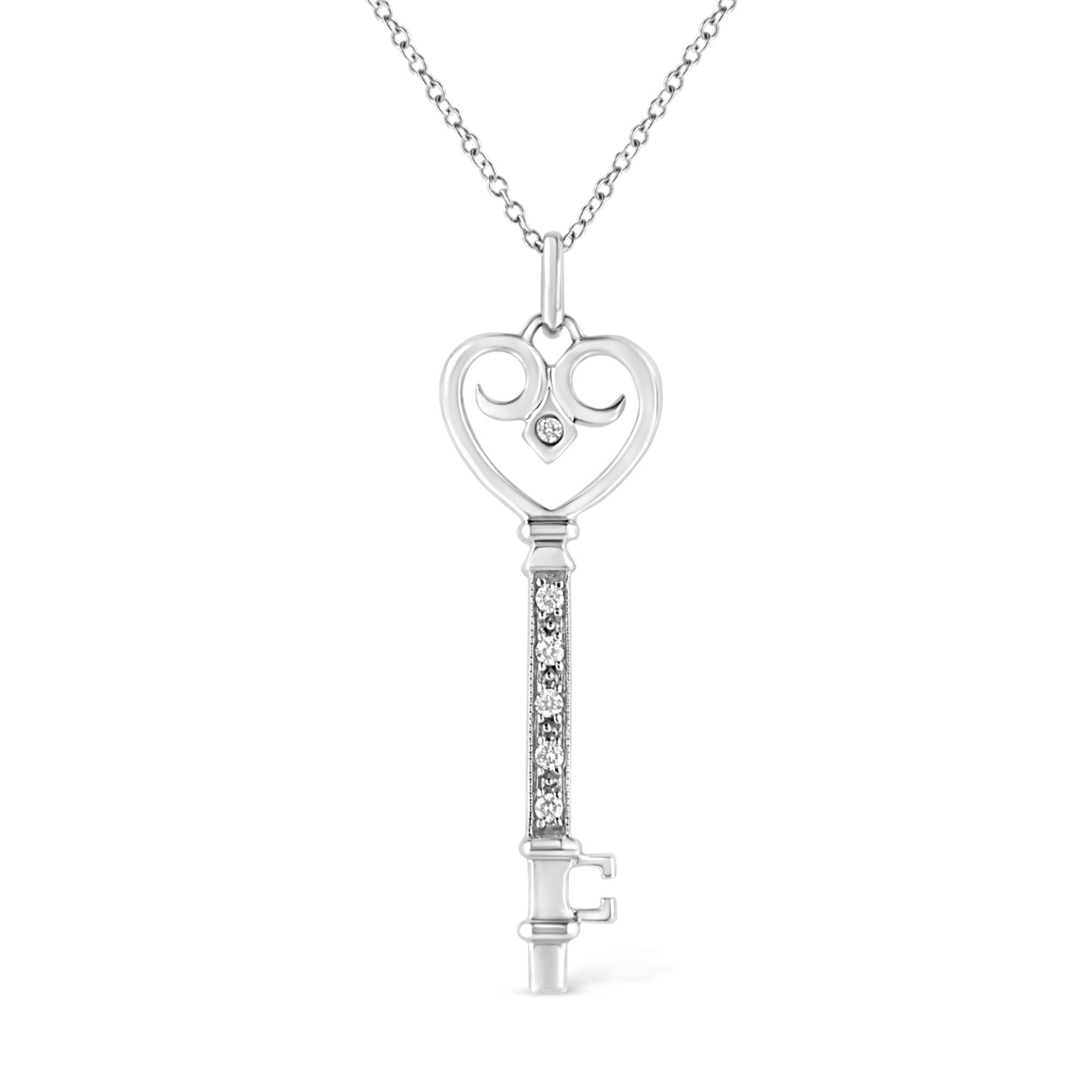 .925 Sterling Silver Pave and Bezel-Set Diamond Accent Key 18in Heart and Lock Pendant Necklace (K-L Color, I1-I2 Clarity)