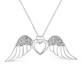 .925 Sterling Silver Pave-Set Diamond Accent Angel Wing 18in Double Heart Pendant Necklace (I-J Color, I1-I2 Clarity)