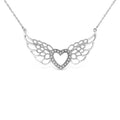 .925 Sterling Silver Pave-Set Diamond Accent Fairy Wing 18in Heart Pendant Necklace (I-J Color, I1-I2 Clarity)