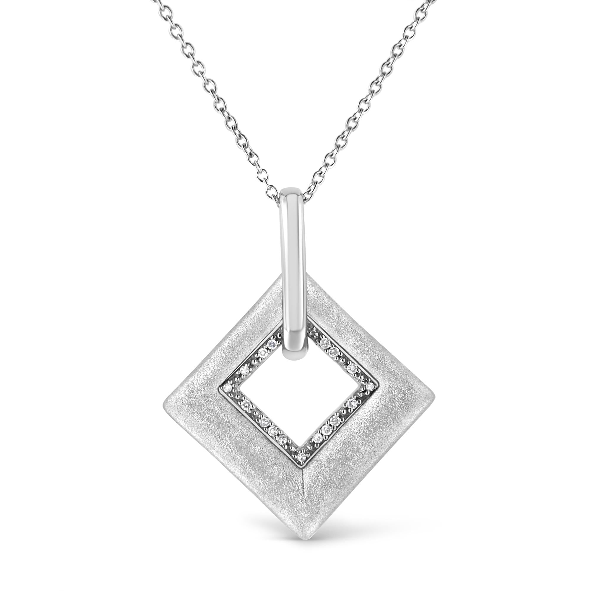 .925 Sterling Silver Pave-Set Diamond Accent Kite Shape 18in Pendant Necklace (I-J Color, I1-I2 Clarity)