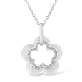 Matte Finished .925 Sterling Silver Diamond Accent Double Flower Shape 18in Satin Finished Pendant Necklace (I-J Color, I1-I2 Clarity)