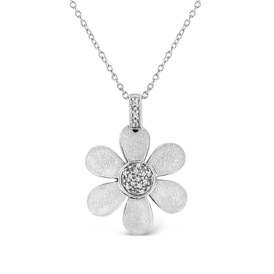 .925 Sterling Silver Pave-Set Diamond Accent Flower 18in Pendant Necklace (I-J Color, I1-I2 Clarity)