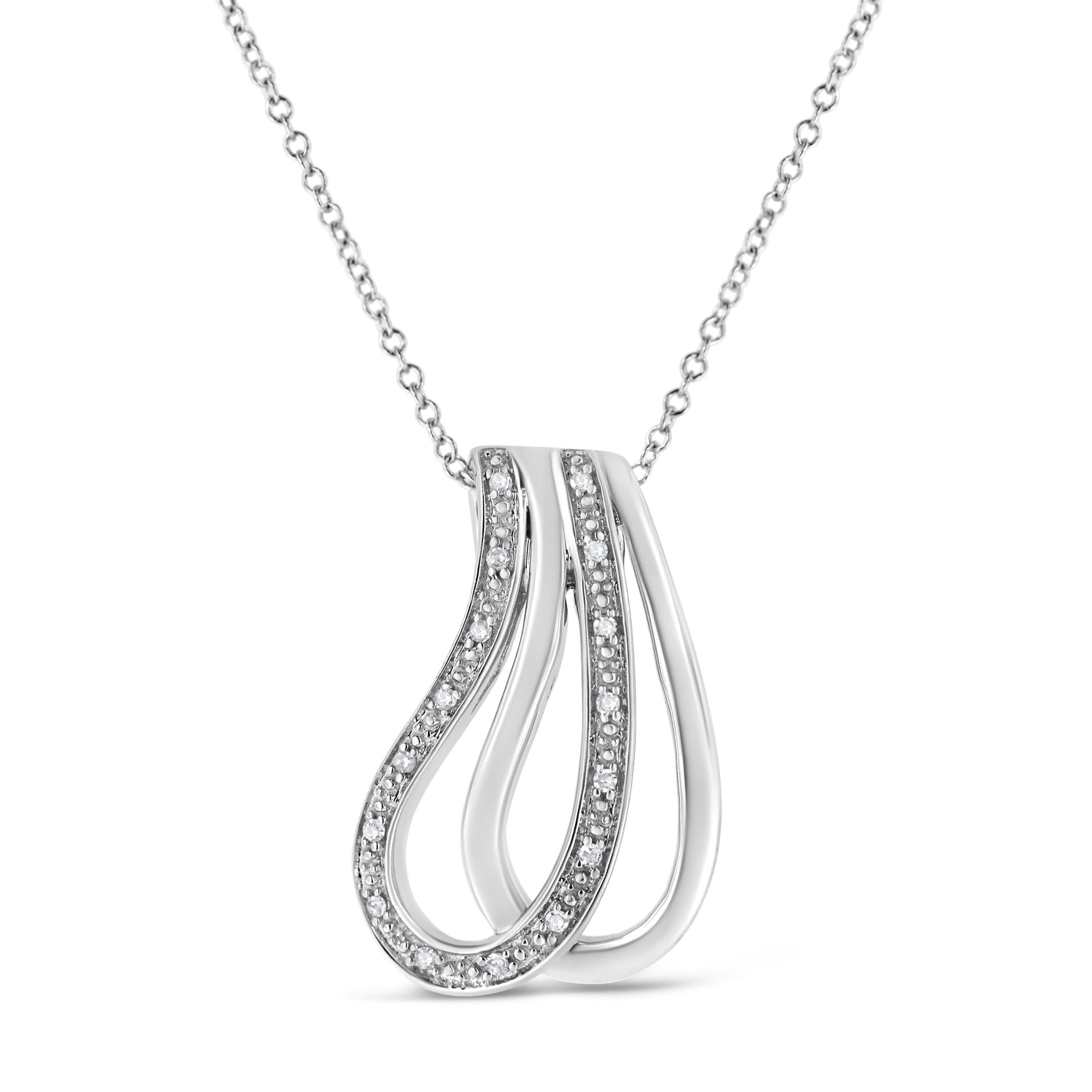 .925 Sterling Silver Pave-Set Diamond Accent Double Curve 18in Pendant Necklace (I-J Color, I1-I2 Clarity)